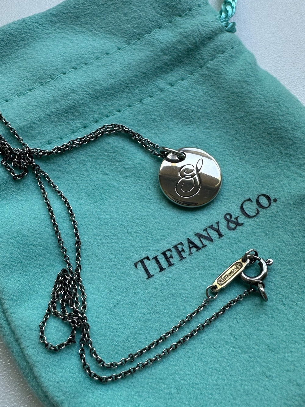 Authentic Tiffany & Co. Notes Letter “S” Disc Pendant Necklace. Sold Out.